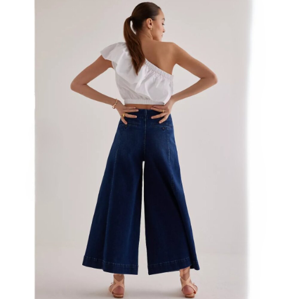 Anthropologie Maeve High Rise Palazzo Jeans Wide Leg Crop Denim Size 25 Culottes - Picture 3 of 13